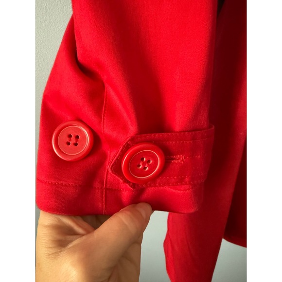 New JM Collection Red Double Breasted Belted Trench Coat Lined Size Large Cotton - Picture 10 of 15